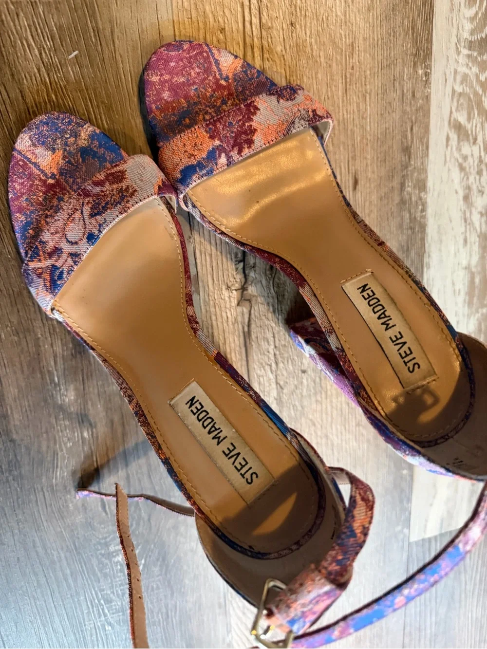 Steve Madden Pink and Blue Floral Block Heel Sandals